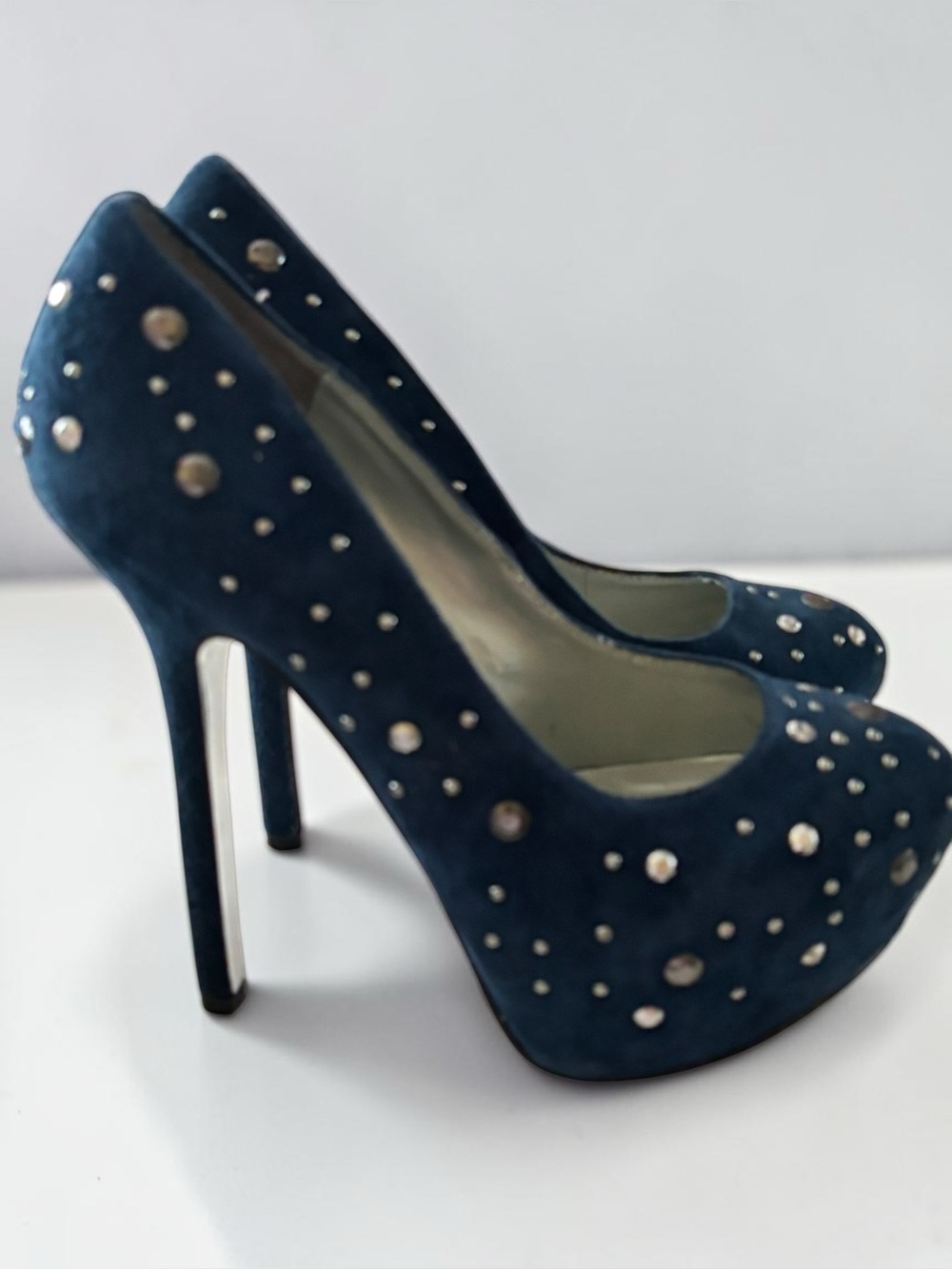 H by Halston Royal Blue Studded Leather Platform Pumps Size 5